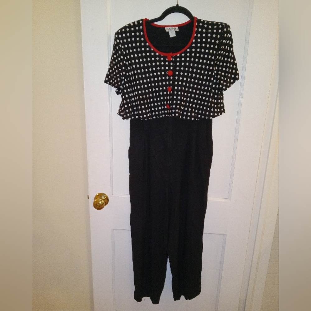 Vintage jumpsuit retro pinup 80s Style Polkadot Black White And Red